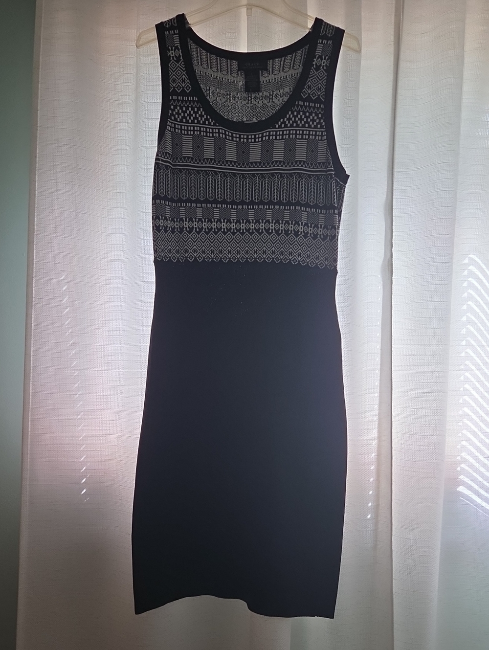 Black KNIT Dress with Geometric Pattern - Women's Dress